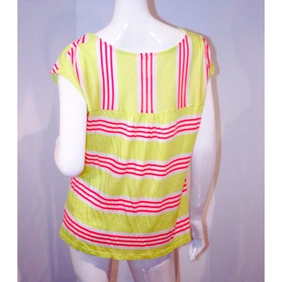 SPLENDID Cowl Neck TOP Draped SHIRT Multi  STRIPED Yellow Pink - Picture 2 of 2